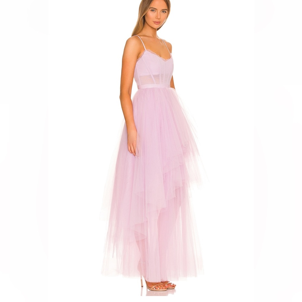 BCBGMAXAZRIA corset tiered gown in orchid